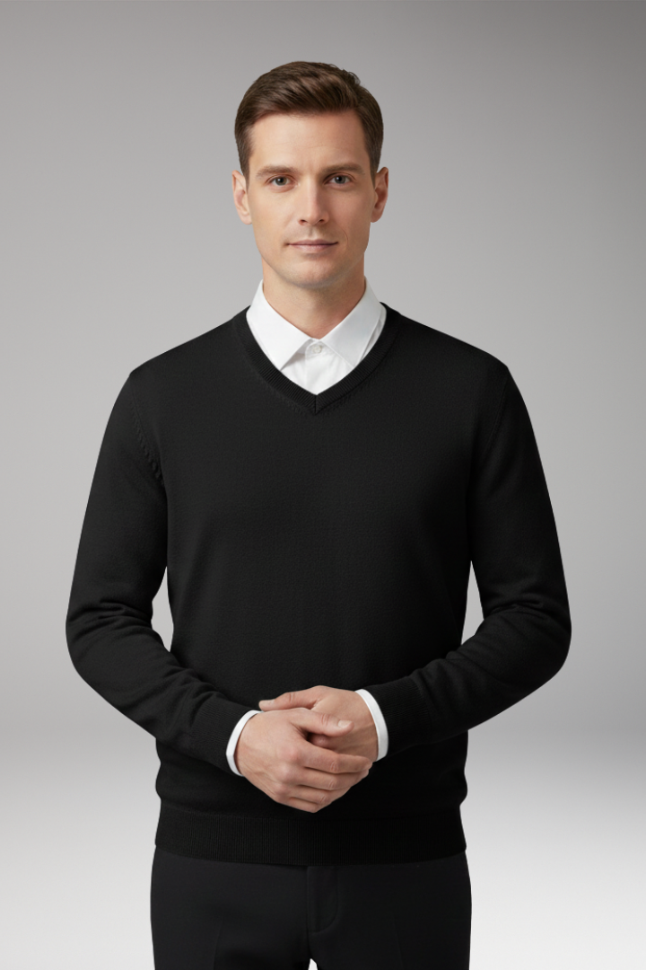 Men's Sweater with Crew Neck and Ribbed Hem