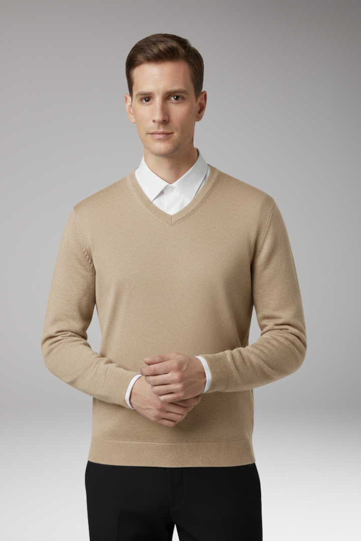 Men's Sweater with Crew Neck and Ribbed Hem