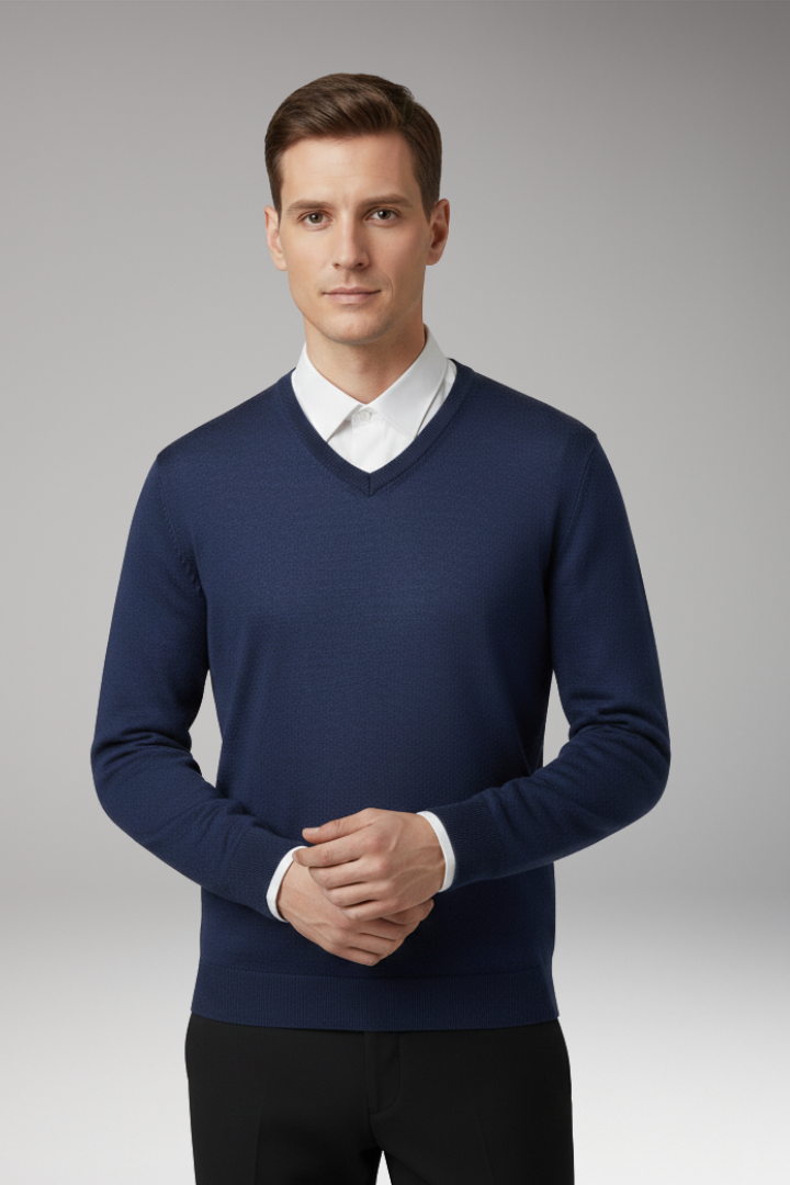 Men's Sweater with Crew Neck and Ribbed Hem