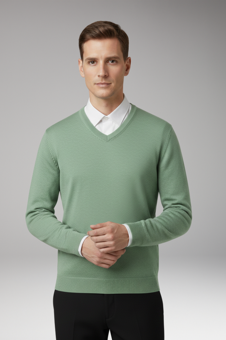 Men's Sweater with Crew Neck and Ribbed Hem