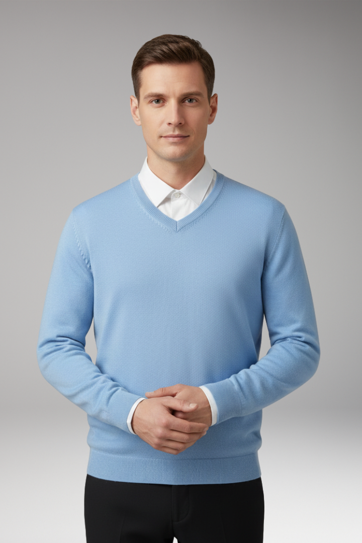 Men's Sweater with Crew Neck and Ribbed Hem