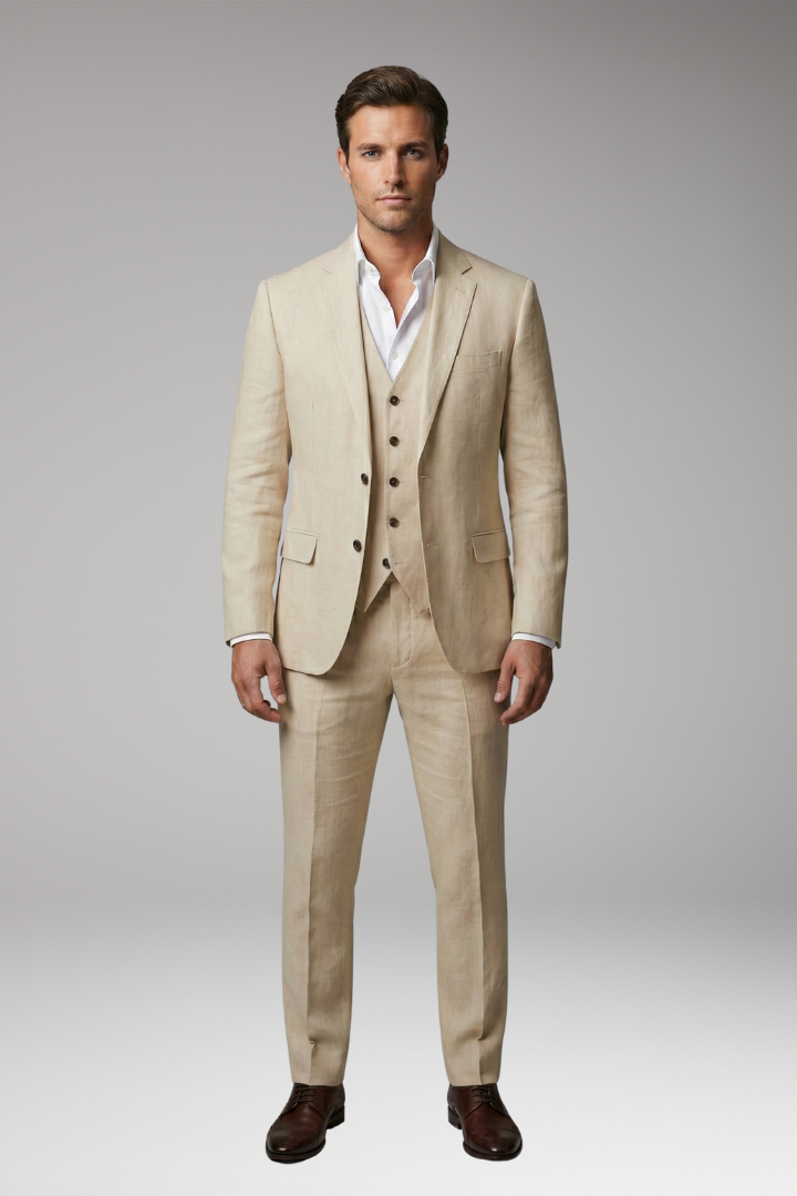 Men's Three-Piece Suit with Notch Lapel and Two-Button Front