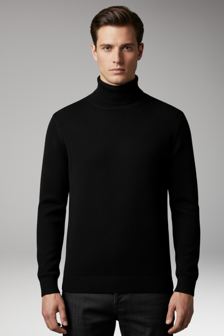 Men's Turtleneck Top with Ribbed Knit and Narrow Cut