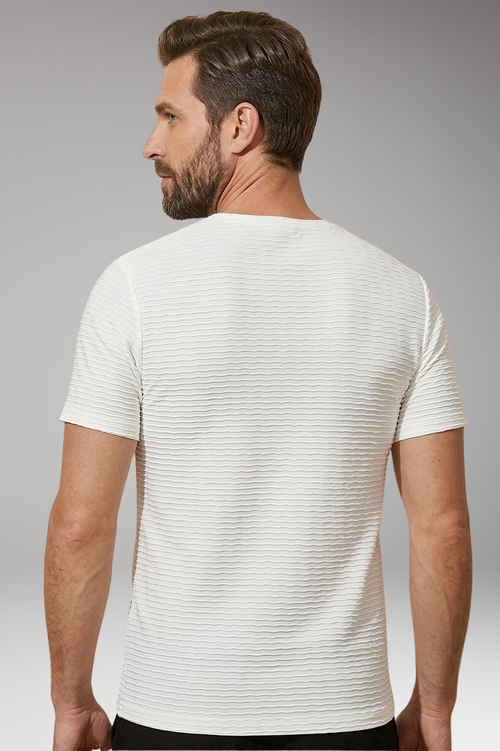 Men's minimalist V-neck short sleeve t-shirt with wave texture for Everyday Wear