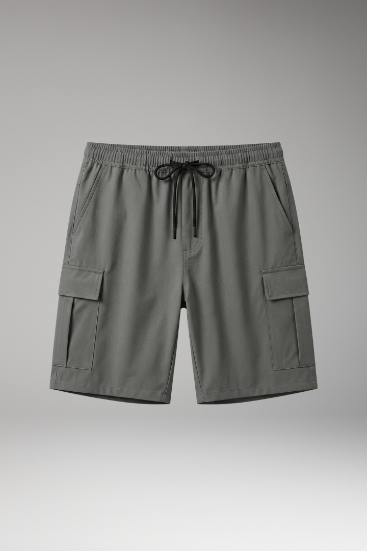 Men's Cargo Shorts with Drawstring Waistband and Knee-Length Cut