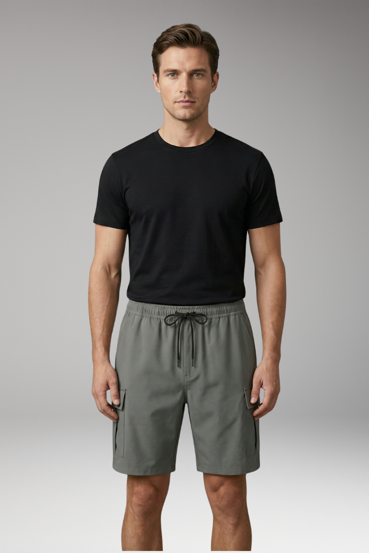 Men's Cargo Shorts with Drawstring Waistband and Knee-Length Cut