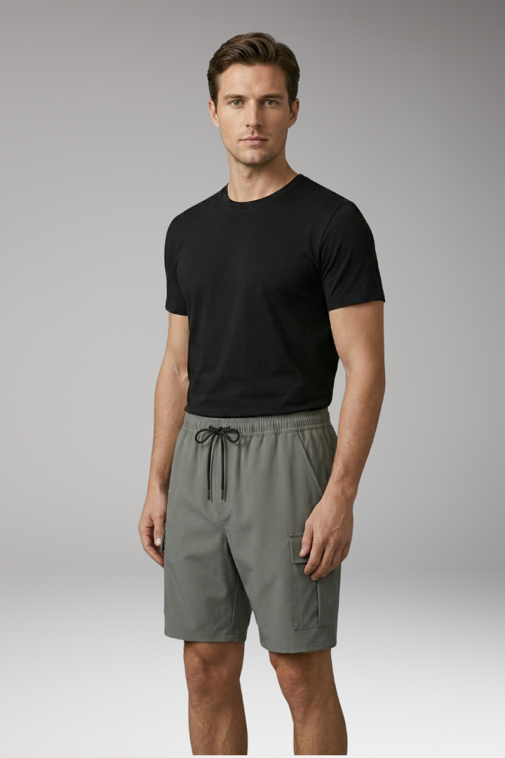 Men's Cargo Shorts with Drawstring Waistband and Knee-Length Cut