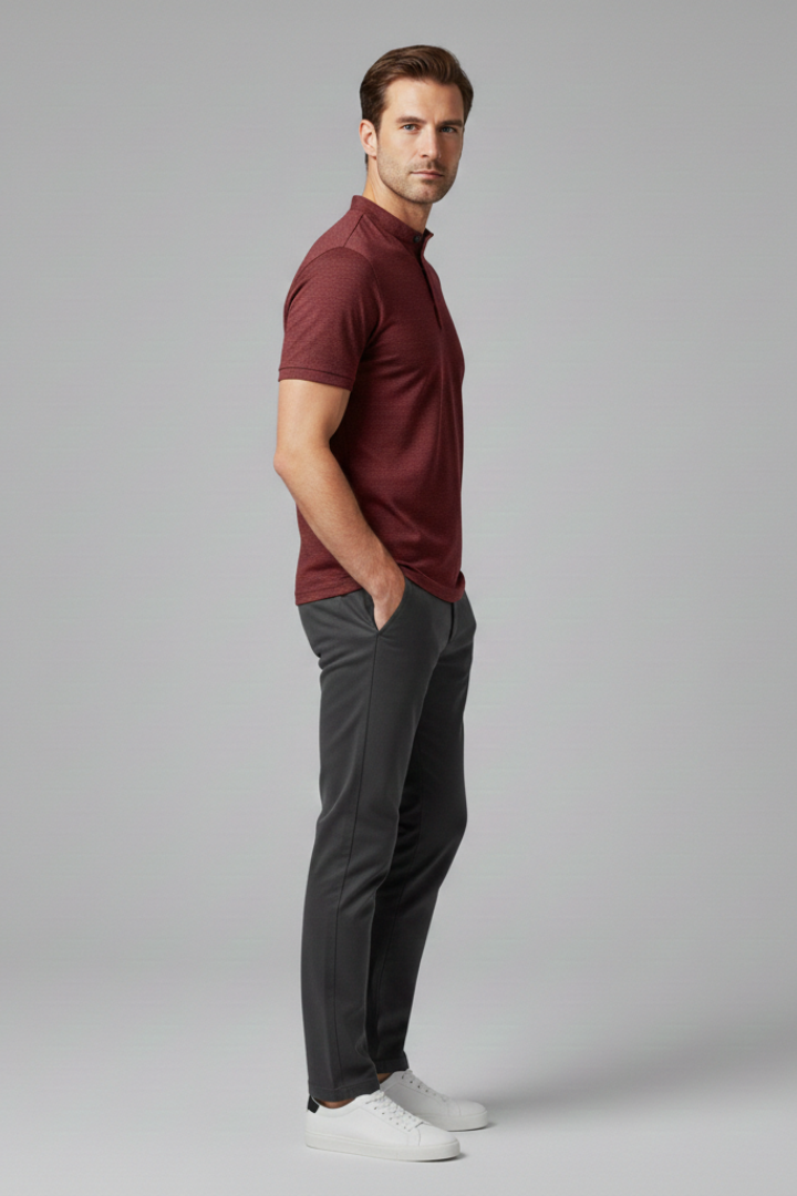 Men's Polo Shirt with Collared Neck and Button Placket