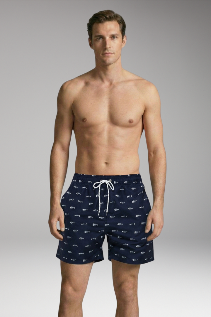 Men's Swim Shorts with Fruit Print and Elastic Waistband