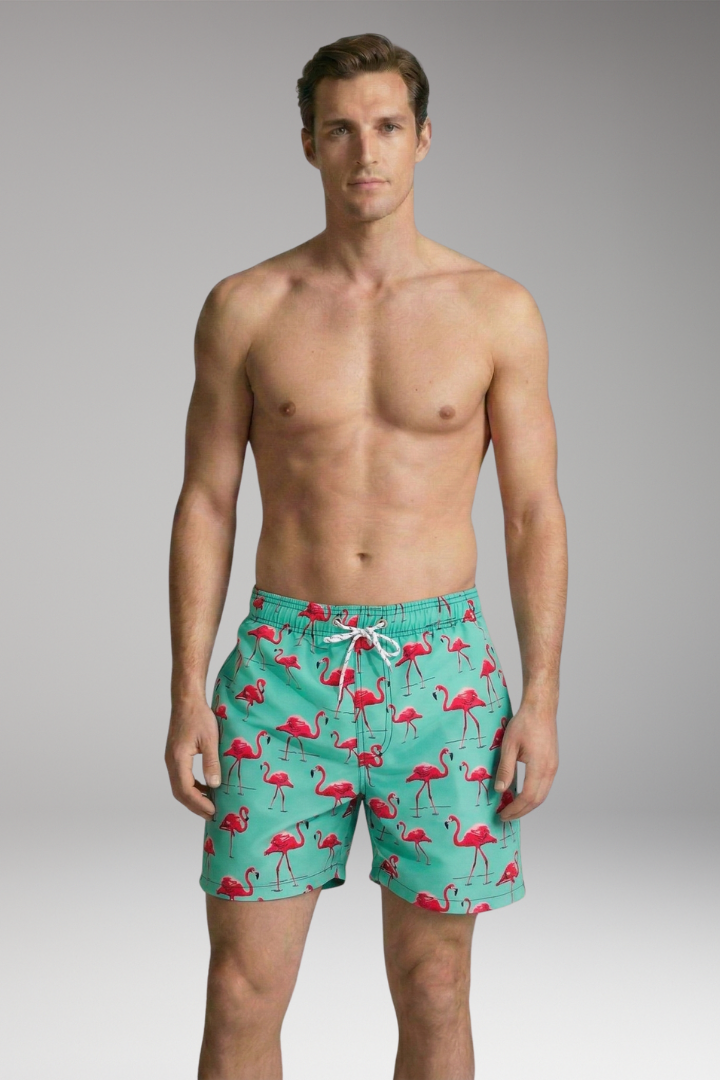 Men's Swim Shorts with Fruit Print and Elastic Waistband