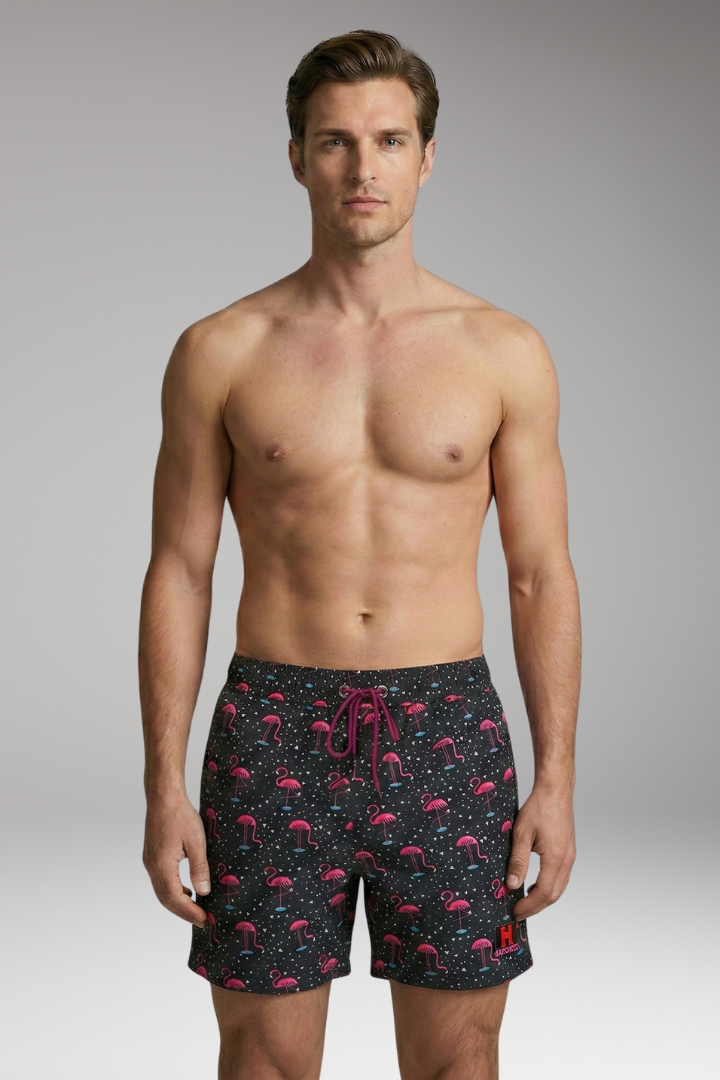 Men's Swim Shorts with Fruit Print and Elastic Waistband