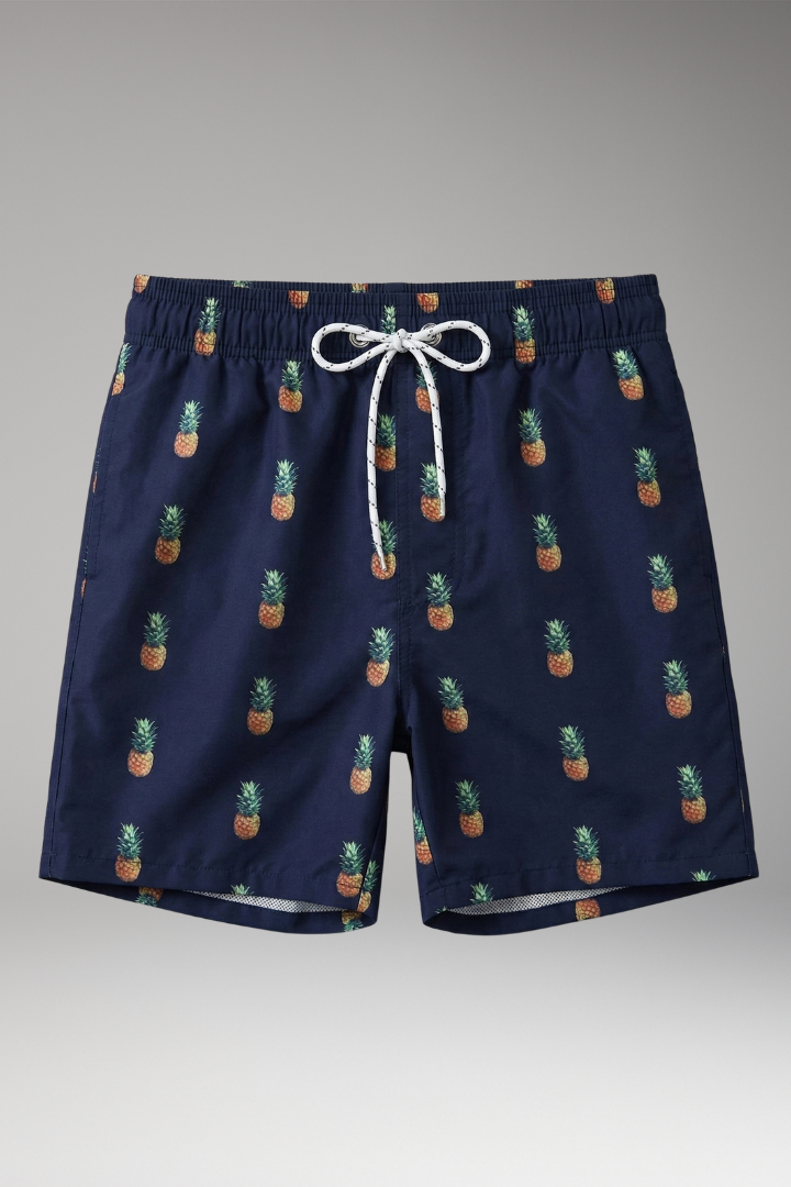 Men's Swim Shorts with Fruit Print and Elastic Waistband