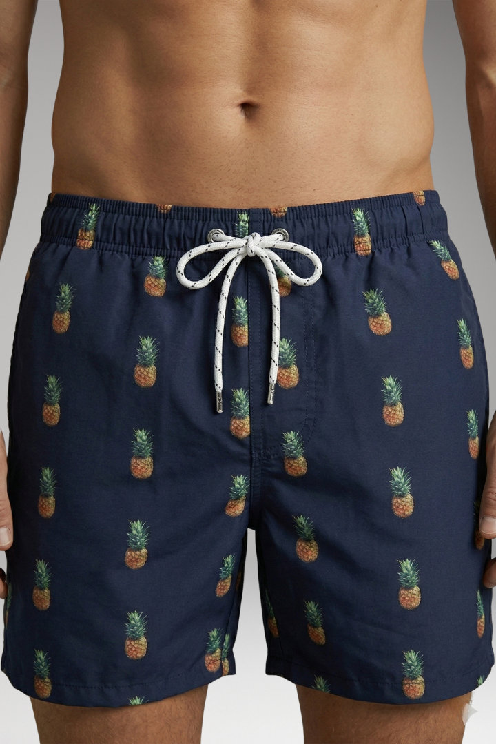 Men's Swim Shorts with Fruit Print and Elastic Waistband