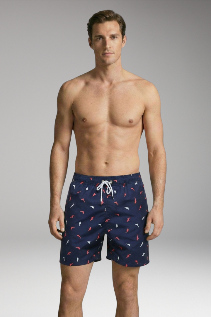 Men's Swim Shorts with Fruit Print and Elastic Waistband
