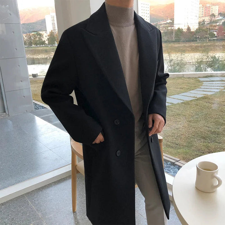 Men's Double-Breasted Overcoat Mid-Length Notch Lapel