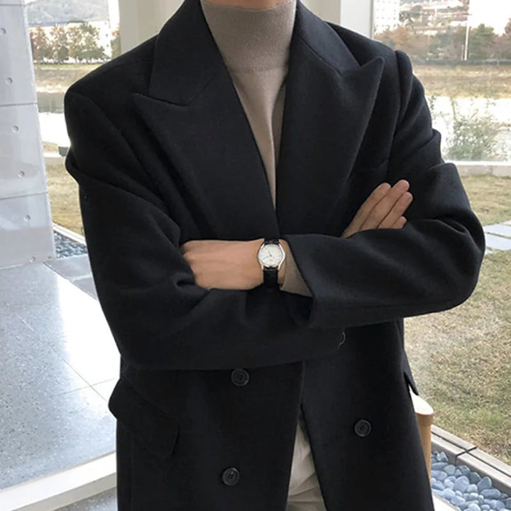 Men's Double-Breasted Overcoat Mid-Length Notch Lapel