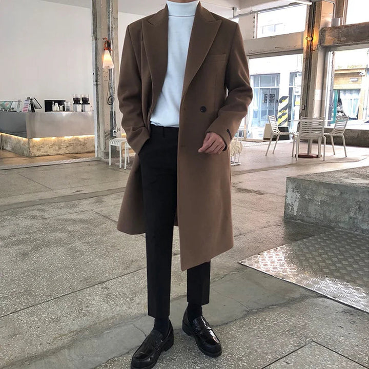 Men's Double-Breasted Overcoat Mid-Length Notch Lapel