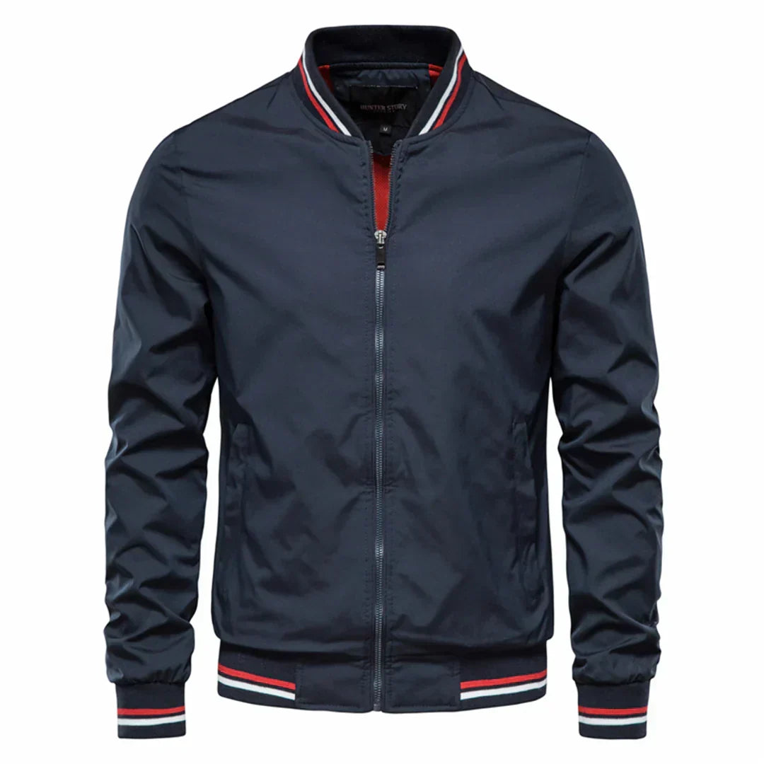Men's Bomber Jacket Ribbed Collar with Zip Front