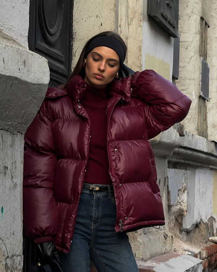 Women's Quilted Puffer Jacket High Collar Oversized Fit