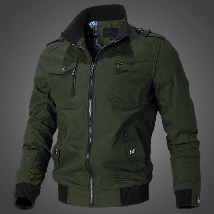 Men's Field Bomber Jacket Stand Collar Front Zip
