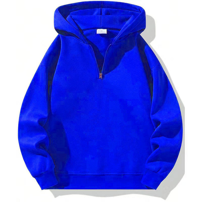 Men's Half-Zip Hoodie with Ribbed Cuffs and Relaxed Fit