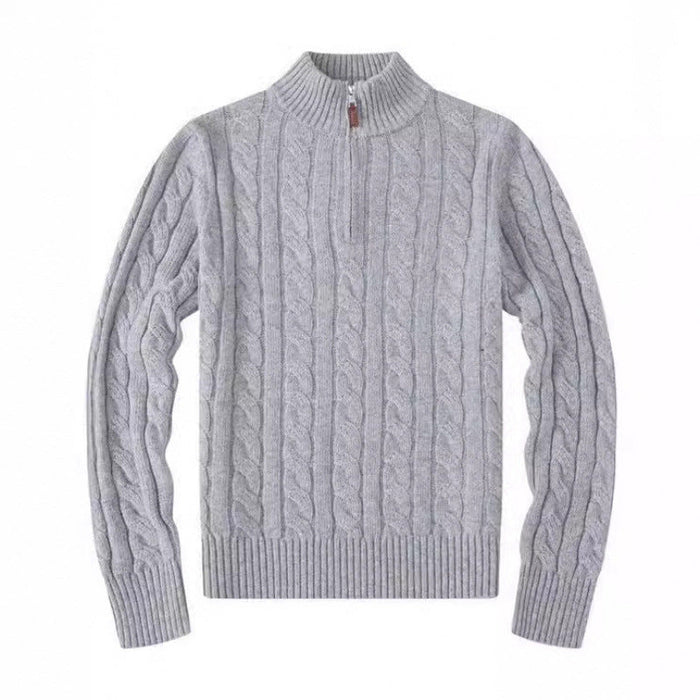 Men's Cable Knit Half-Zip Sweater with Mock Neck