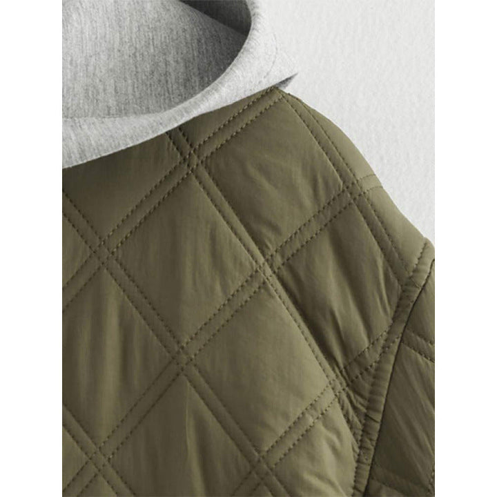 Women's Quilted Jacket with Detachable Hood and Snap Front