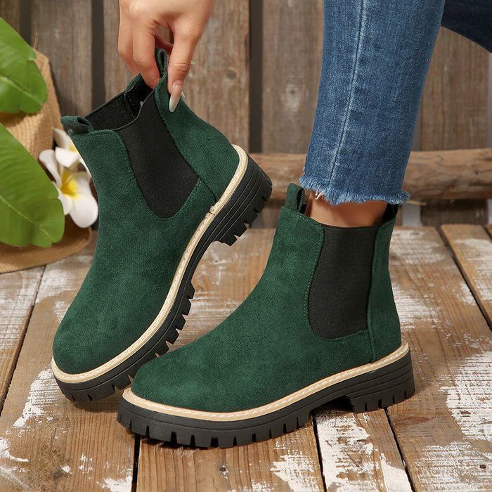 Women's Chelsea Boots Lug Sole Pull-On Elastic Gores