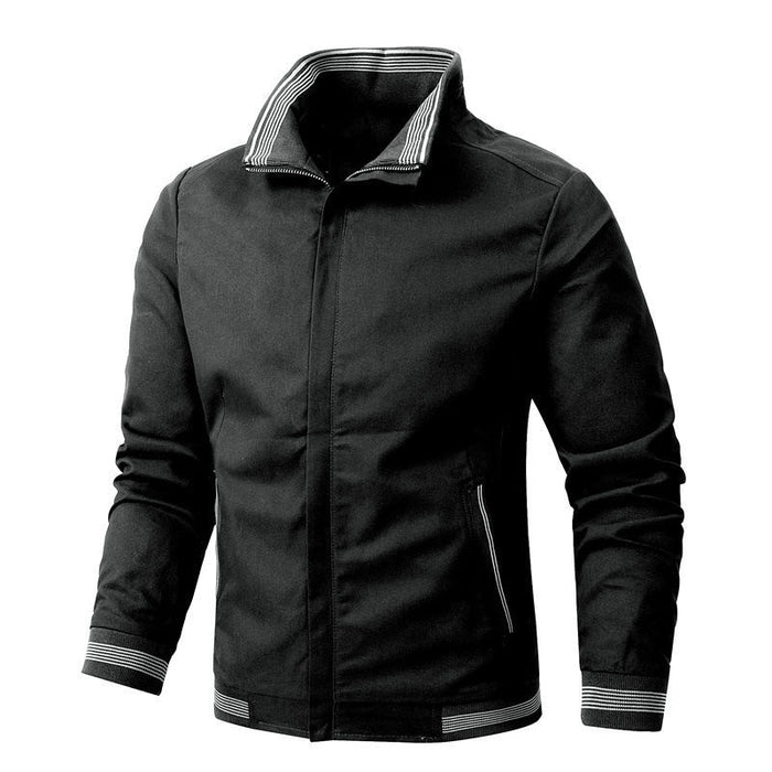 Men's Harrington Jacket with Striped Stand Collar