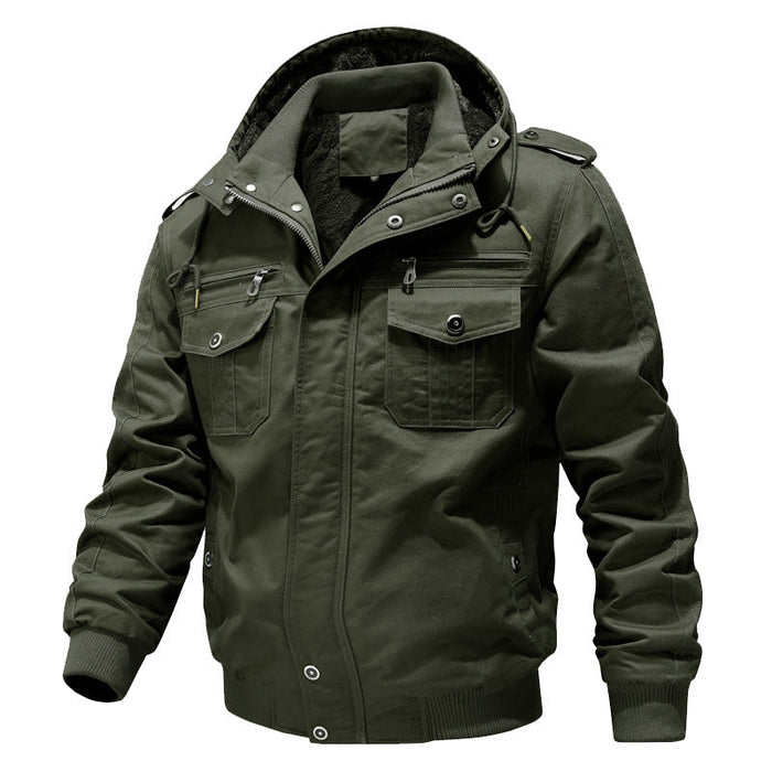 Men's Hooded Field Jacket with Sherpa Lining and Flap Pockets