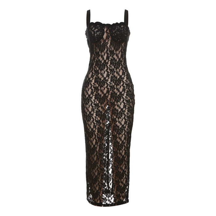 Women's Lace Maxi Dress with Spaghetti Straps