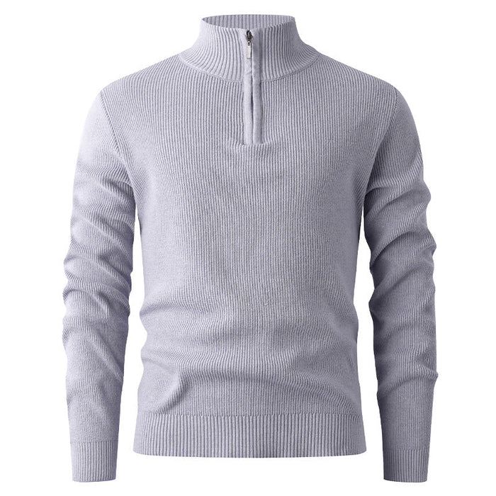 Men's Ribbed Half-Zip Pullover with Stand Collar