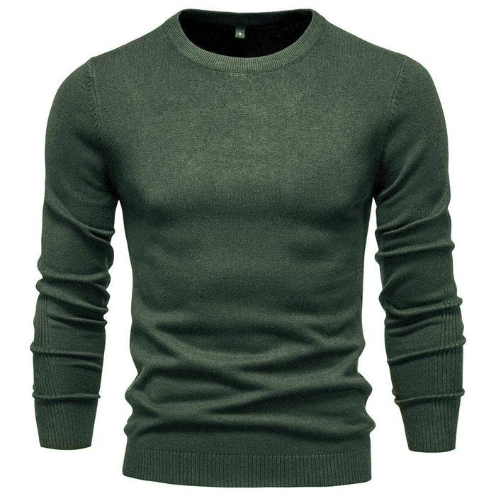Men's Crew Neck Sweater with Ribbed Cuffs and Hem