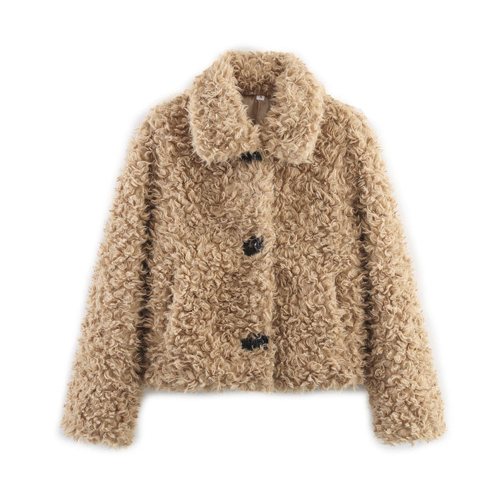 Women's Textured Double-Breasted Jacket with Notch Collar