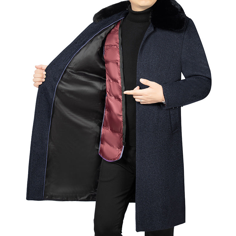 Men's Long Insulated Overcoat with Detachable Collar