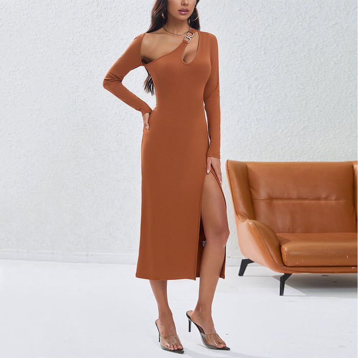 Women's Asymmetric Bodycon Maxi Dress Long Sleeve