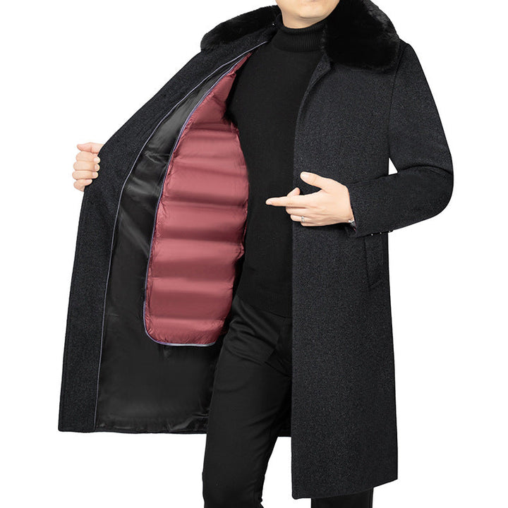 Men's Long Insulated Overcoat with Detachable Collar