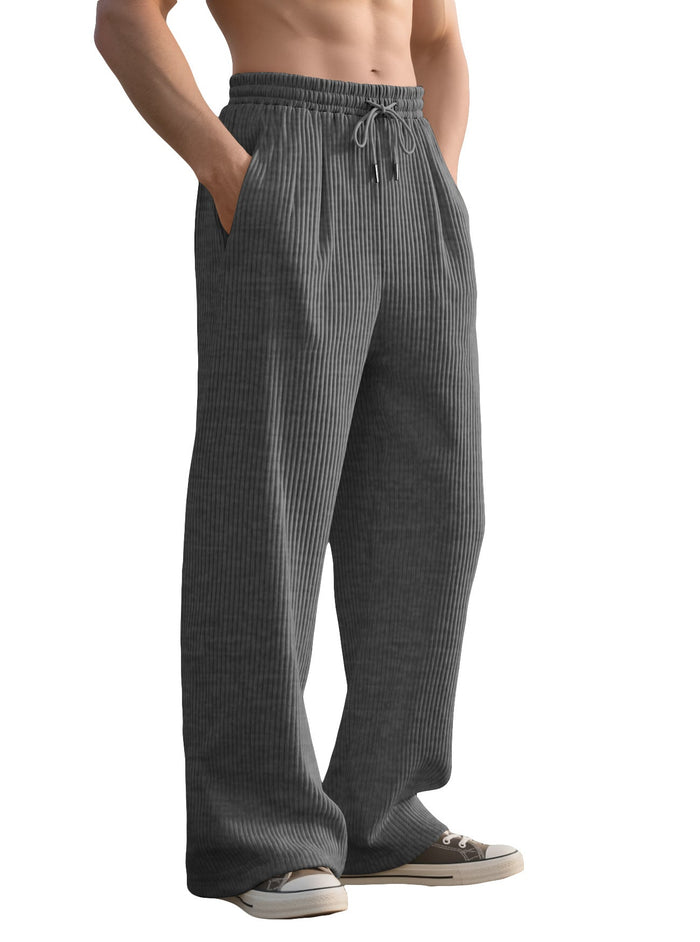 Men's Ribbed Straight-Leg Pants with Drawstring Waist