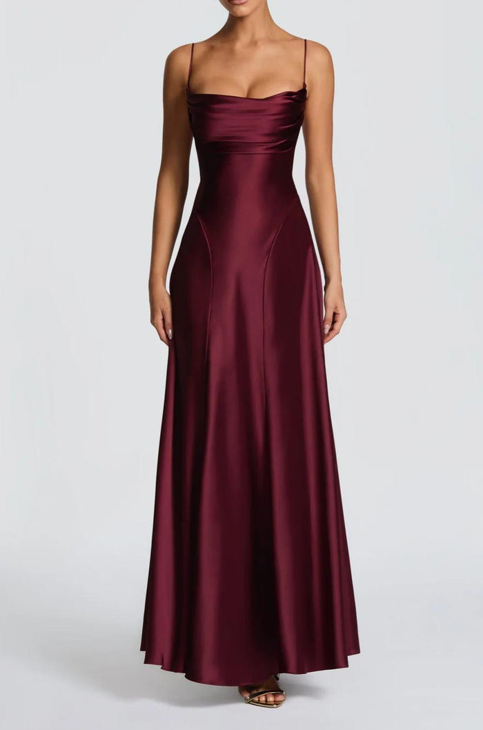 Women's Satin Maxi Dress with Spaghetti Straps