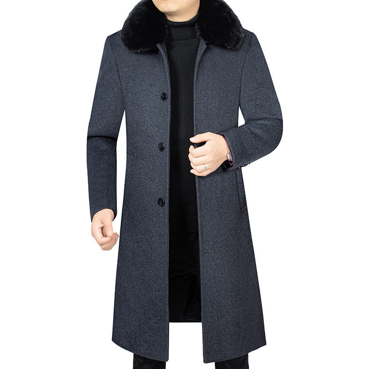 Men's Long Insulated Overcoat with Detachable Collar