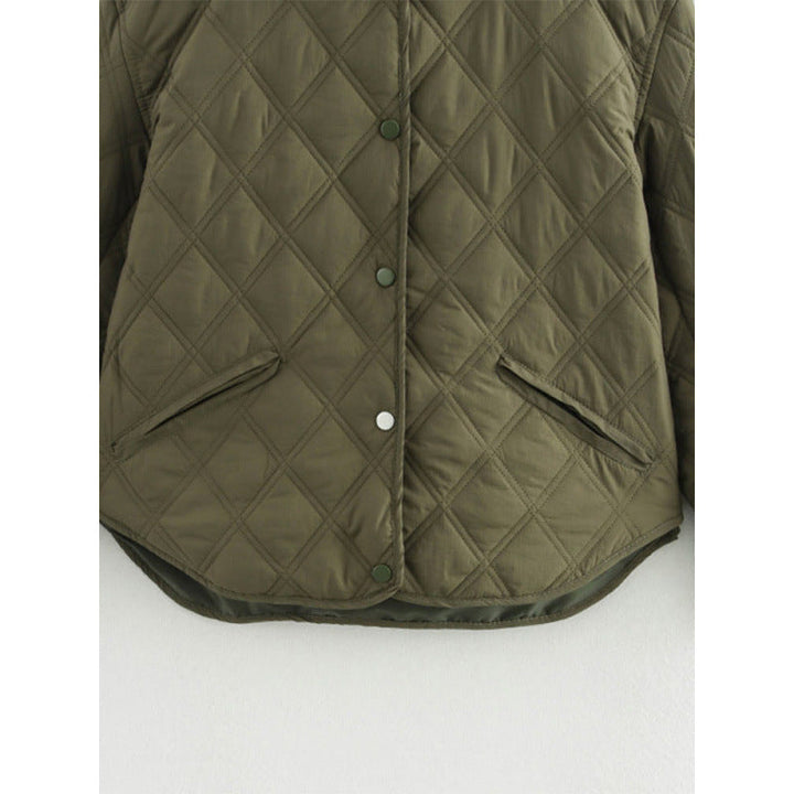 Women's Quilted Jacket with Detachable Hood and Snap Front