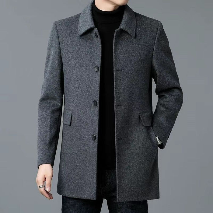 Men's Button-Front Coat with Notch Collar for Business