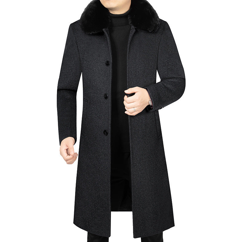 Men's Long Insulated Overcoat with Detachable Collar