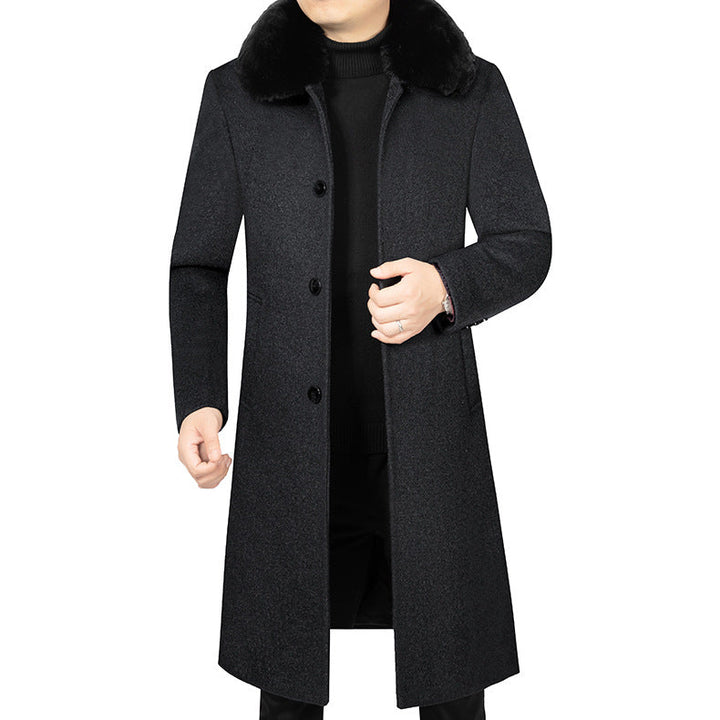 Men's Long Insulated Overcoat with Detachable Collar