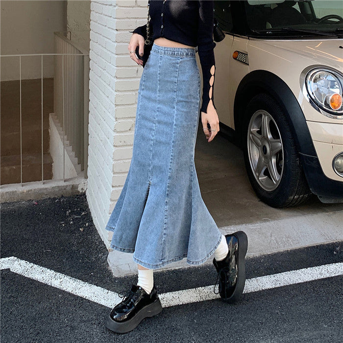 Women's Flared Maxi Skirt with Front Slit and High Waist
