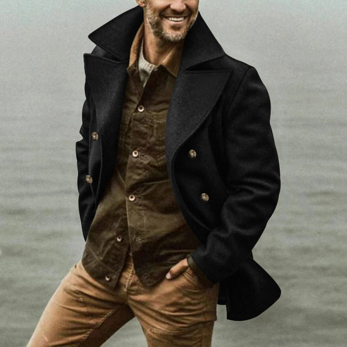 Men's Double-Breasted Peacoat with Wide Collar