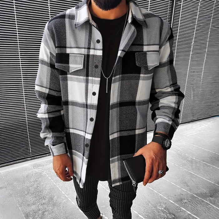 Men's Check Shirt Jacket with Chest Pockets