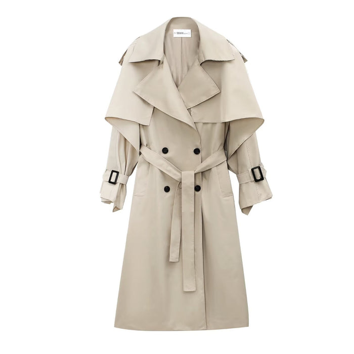 Damen Oversized Trenchcoat mit detailreichen Drapierungen und modischem Schnitt Drune