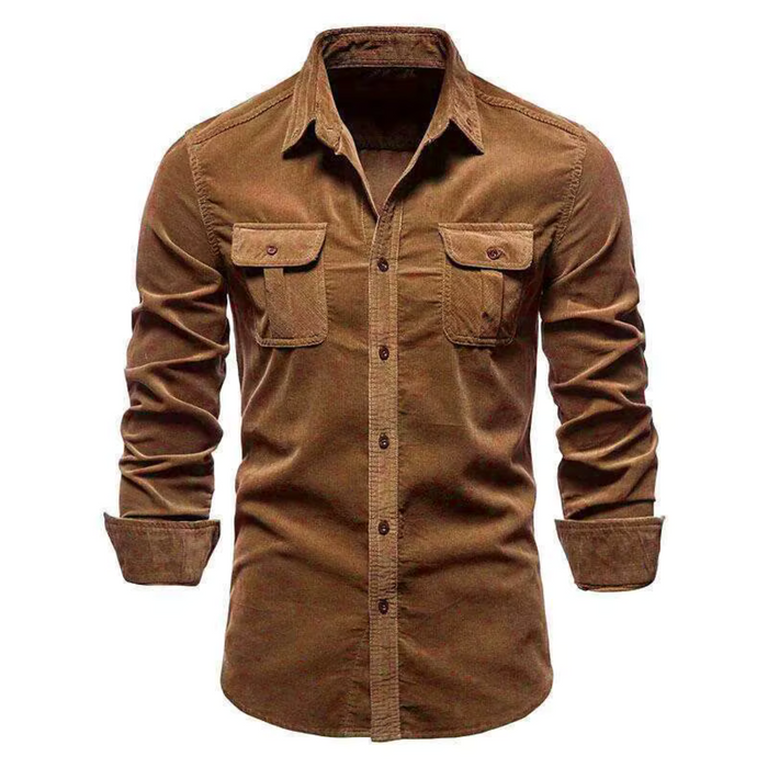 Men's Button-Up Shirt with Chest Pockets Long Sleeve
