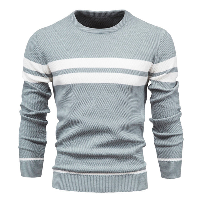 Men's Striped Crew Neck Sweater Long Sleeve Ribbed